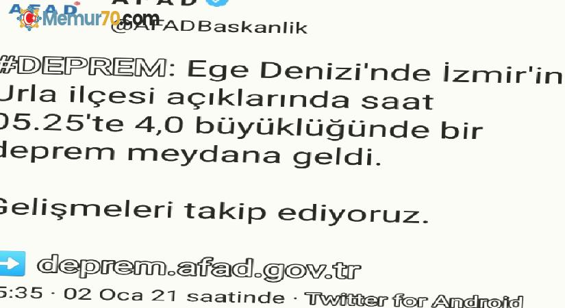 İzmir’de 4 büyüklüğünde deprem