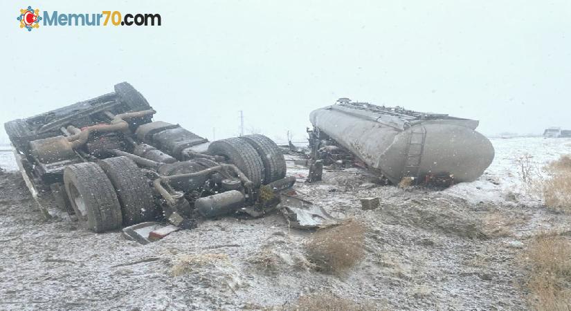 Konya’da tanker devrildi, sürücü yaralandı
