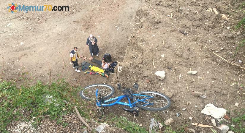 Bisikletiyle 10 metrelik uçurumdan düşen çocuk ölümden döndü