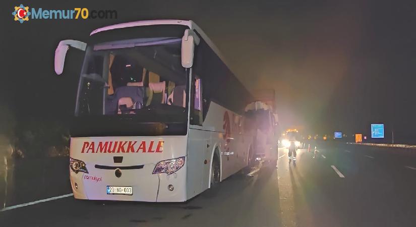 Kuzey Marmara Otoyolunda kamyon yolcu otobüsüne çarptı:1 yaralı