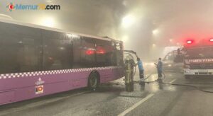 Taksim tünelinde otobüs yangını