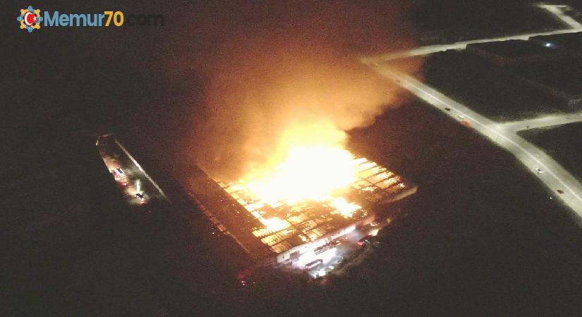 Kayseri’deki fabrika yangını havadan görüntülendi