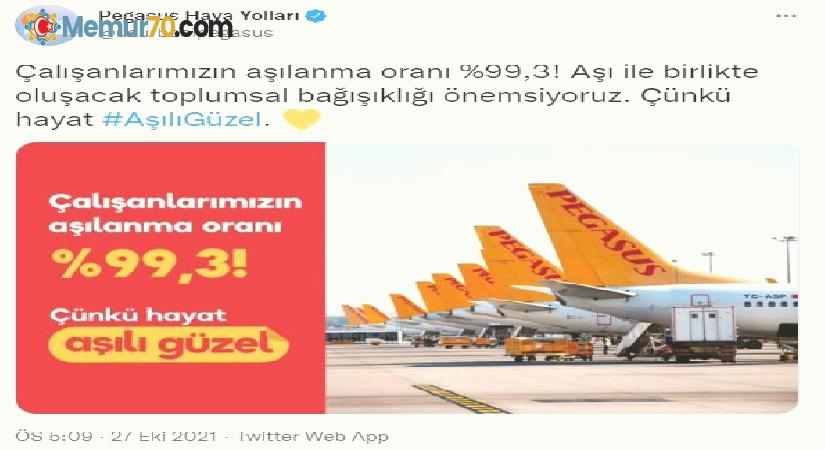 Pegasus çalışanlarının yüzde 99,3’ü aşılandı