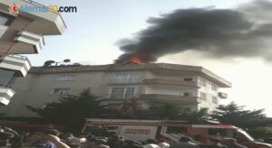 Sancaktepe’de 5 katlı binanın çatısı alev alev yandı