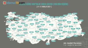 Sağlık Bakanı Koca: “11-17 Aralık arasında, 100 bin kişi içinde bir haftalık toplam yeni Covid-19 vaka sayısı il bazında neydi? Bilgiler, haftalık İnsidans haritasında.”