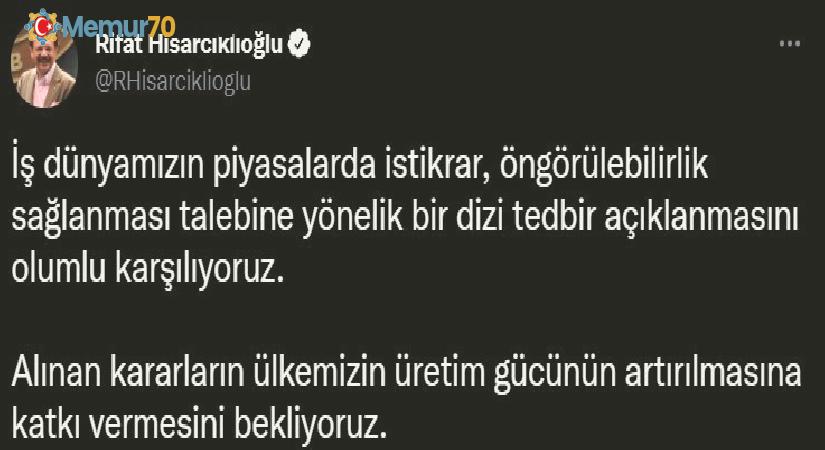 TOBB Başkanı Hisarcıklıoğlu: “Yapılan bir dizi tedbir açıklanmasını  olumlu karşılıyoruz”